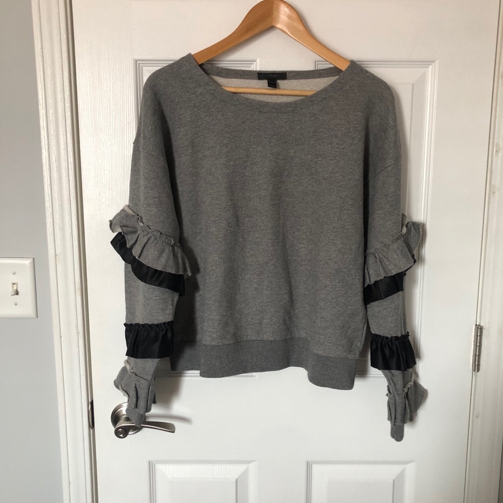 J. Crew Gray Ruffle Sleeve Sweatshirt